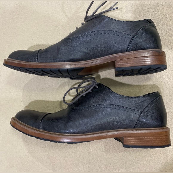 Charcoal Perry Ellis Portfolio Derby Brogue Cap-toe almost-black Dress Shoes GUC - Picture 4 of 16